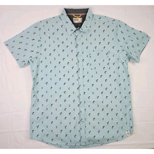 Free Planet Shirt Short Sleeve Flamingo/ Palm Tree All Over Print Teal Men's XL